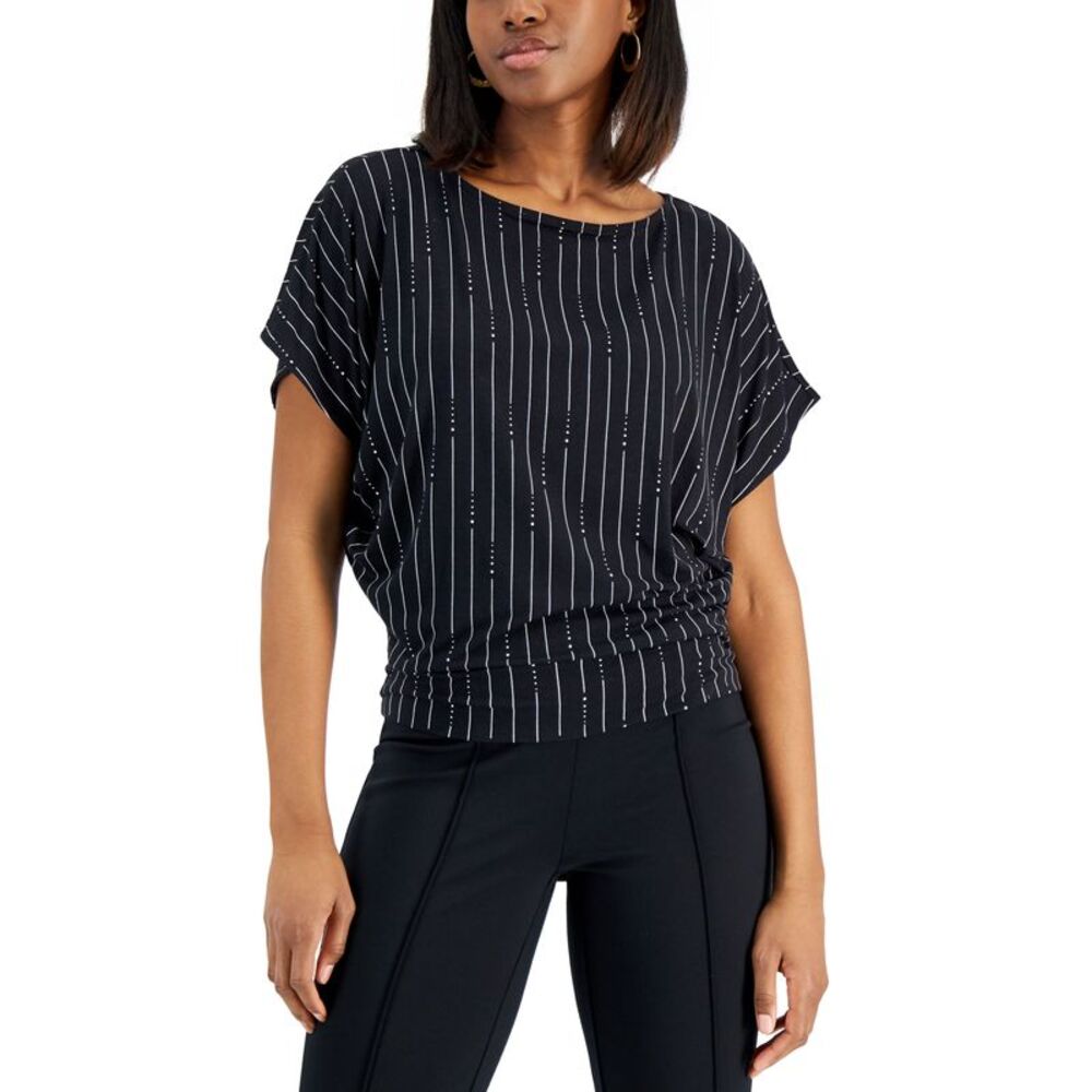 Alfani Printed Banded Hem Boat Neck Top